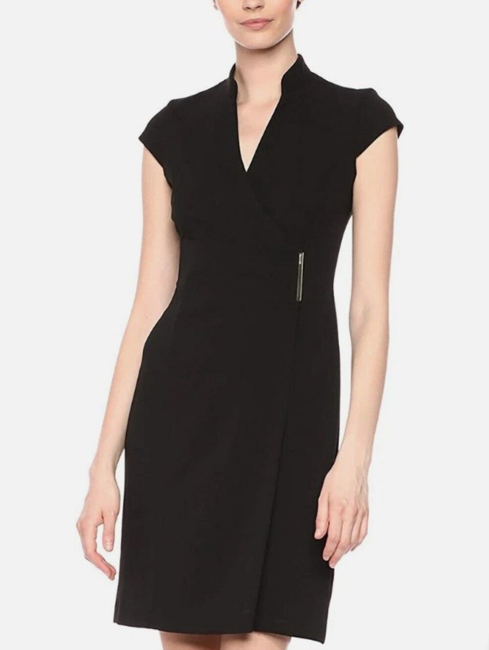Calvin Klein V-Neck True Wrap Dress With Hardware. Career. Professional.